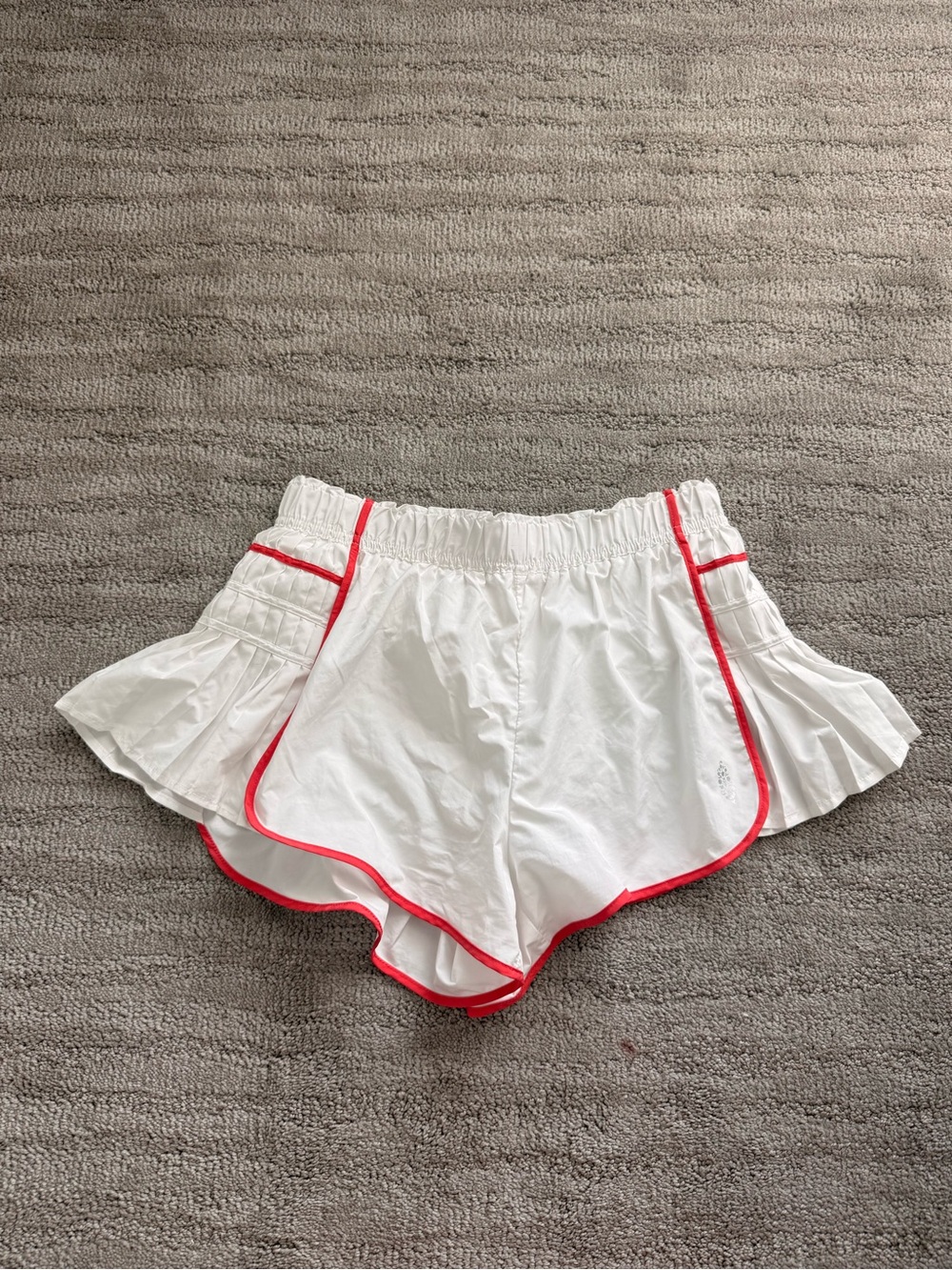 Free People White Pleated Women's Running Shorts with Res Trim